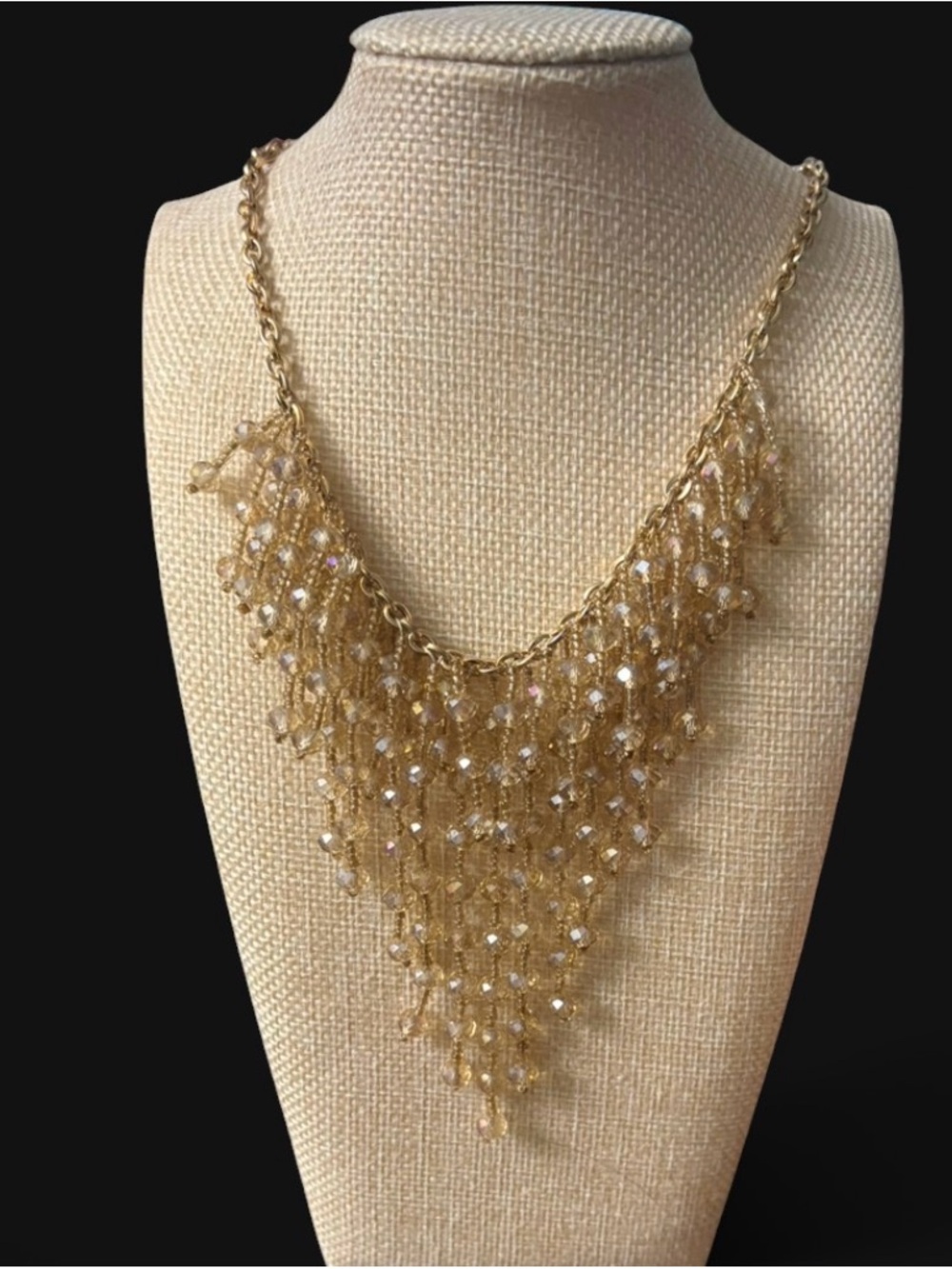 Waterfall necklace with aurora borealis (ab) faceted beads| glass statement